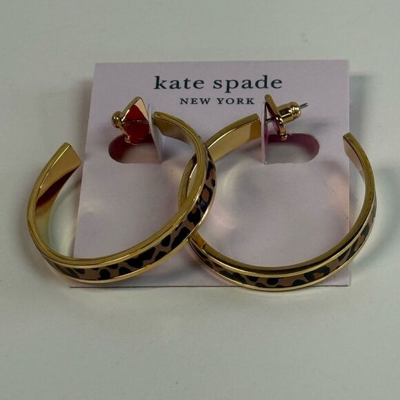 NWT Kate Spade Leopard Gold Hoops - Picture 5 of 7